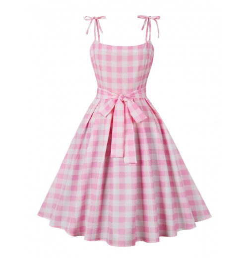 Plus Size Pink Plaid Strap Dress Plus Size Pink Plaid Strap Dress