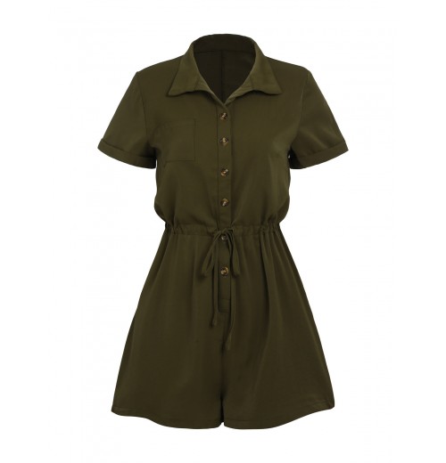Army Green Solid Lace-up Romper Army Green Solid Lace-up Romper