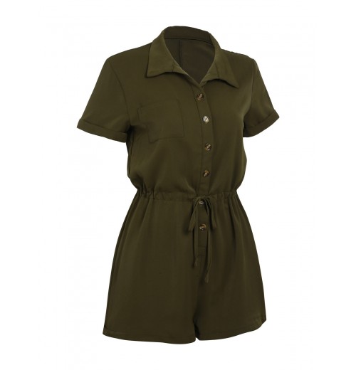 Army Green Solid Lace-up Romper Army Green Solid Lace-up Romper