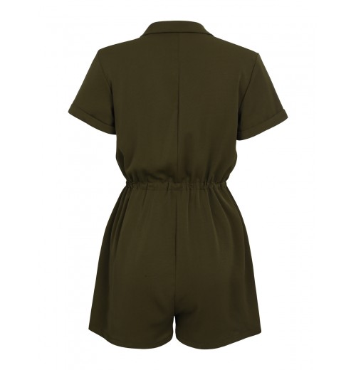 Army Green Solid Lace-up Romper Army Green Solid Lace-up Romper