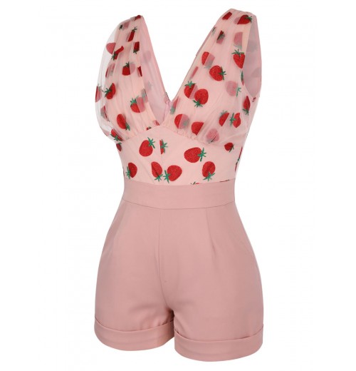Strawberry Pink Patchwork Lace Romper Strawberry Pink Patchwork Lace Romper
