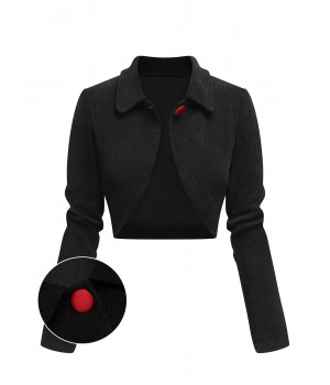 Black  Textured Knitted Crop Jacket