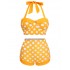 Yellow  Polka Dots Halter Bikini Set
