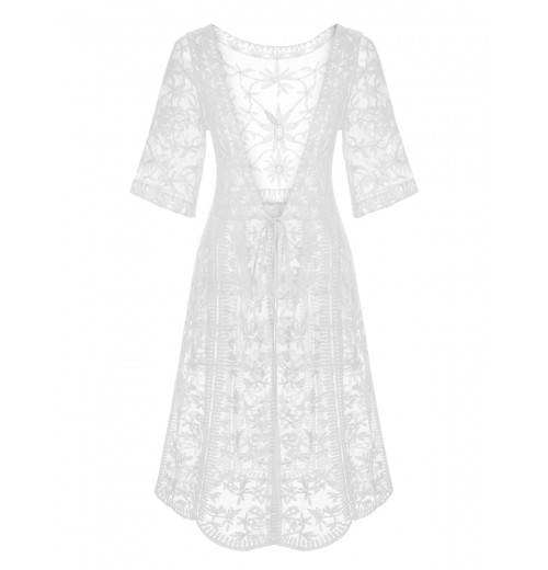 White Lace V-neck Wrap Cover-up White Lace V-neck Wrap Cover-up