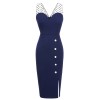Dark Blue Patchwork Pencil Dress Dark Blue Patchwork Pencil Dress