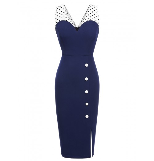 Dark Blue Patchwork Pencil Dress Dark Blue Patchwork Pencil Dress