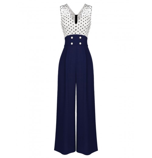 Polka Dot Patchwork Button Jumpsuit Polka Dot Patchwork Button Jumpsuit