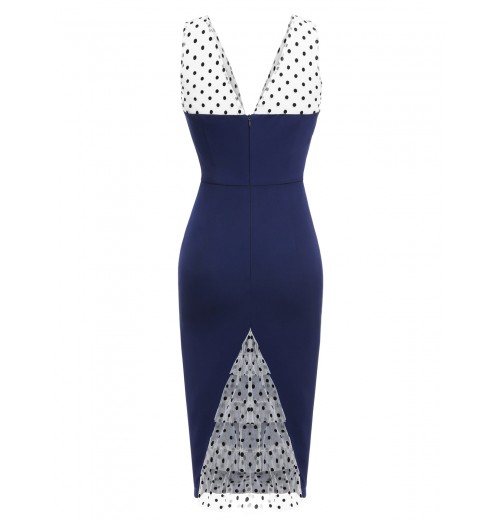 Dark Blue Patchwork Pencil Dress Dark Blue Patchwork Pencil Dress