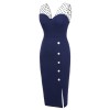 Dark Blue Patchwork Pencil Dress Dark Blue Patchwork Pencil Dress