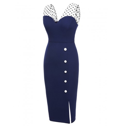 Dark Blue Patchwork Pencil Dress Dark Blue Patchwork Pencil Dress