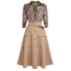 2PCS Leopard Lapel Romper & Khaki Skirt 2PCS Leopard Lapel Romper & Khaki Skirt