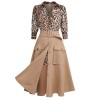 2PCS Leopard Lapel Romper & Khaki Skirt 2PCS Leopard Lapel Romper & Khaki Skirt