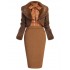 2PCS Brown Bolero Jacket & Plaid Pencil Dress