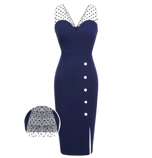 Dark Blue Patchwork Pencil Dress Dark Blue Patchwork Pencil Dress