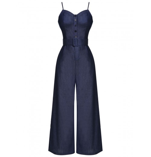 Navy Blue Cowboy Solid Strap Jumpsuit Navy Blue Cowboy Solid Strap Jumpsuit