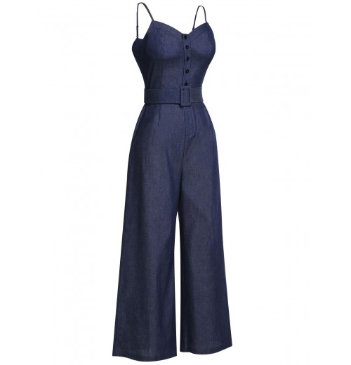 Navy Blue Cowboy Solid Strap Jumpsuit Navy Blue Cowboy Solid Strap Jumpsuit