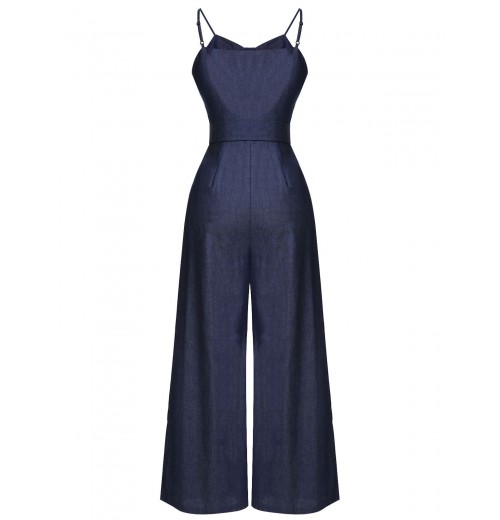 Navy Blue Cowboy Solid Strap Jumpsuit Navy Blue Cowboy Solid Strap Jumpsuit