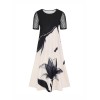 Plus Size Black & White Ink Lotus Sheer Sleeve Dress Plus Size Black & White Ink Lotus Sheer Sleeve Dress