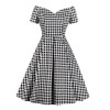 Plus Size Black&White Off-shoulder Gingham Plaid Dress Plus Size Black&White Off-shoulder Gingham Plaid Dress