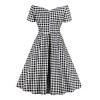 Plus Size Black&White Off-shoulder Gingham Plaid Dress Plus Size Black&White Off-shoulder Gingham Plaid Dress