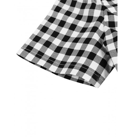 Plus Size Black&White Off-shoulder Gingham Plaid Dress Plus Size Black&White Off-shoulder Gingham Plaid Dress