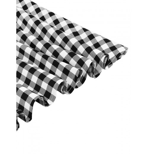 Plus Size Black&White Off-shoulder Gingham Plaid Dress Plus Size Black&White Off-shoulder Gingham Plaid Dress