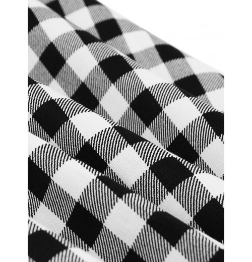 Plus Size Black&White Off-shoulder Gingham Plaid Dress Plus Size Black&White Off-shoulder Gingham Plaid Dress