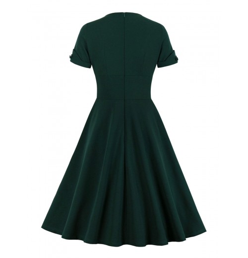 Plus Size Dark Green V-Neck Solid Swing Dress Plus Size Dark Green V-Neck Solid Swing Dress