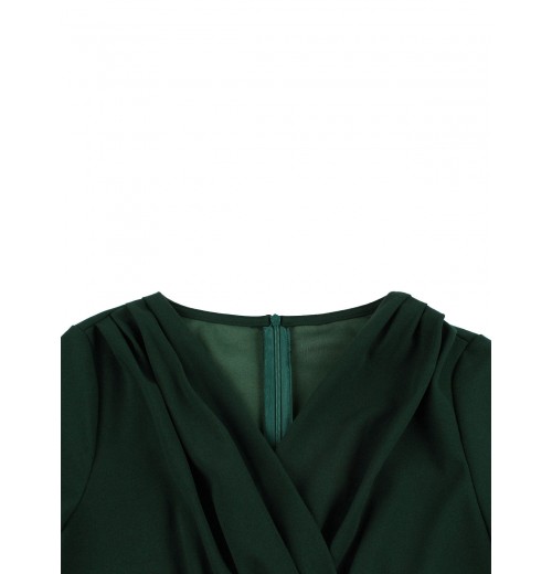 Plus Size Dark Green V-Neck Solid Swing Dress Plus Size Dark Green V-Neck Solid Swing Dress