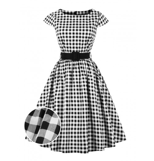Plus Size Black Gingham Plaid Belted Swing Dress Plus Size Black Gingham Plaid Belted Swing Dress