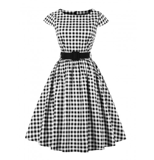 Plus Size Black Gingham Plaid Belted Swing Dress Plus Size Black Gingham Plaid Belted Swing Dress