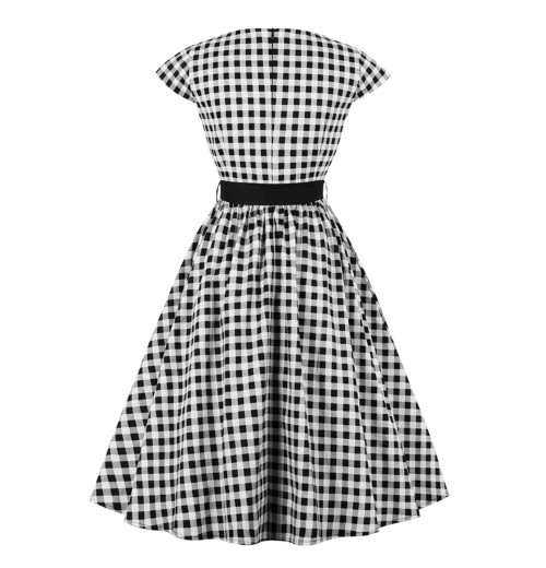 Plus Size Black Gingham Plaid Belted Swing Dress Plus Size Black Gingham Plaid Belted Swing Dress