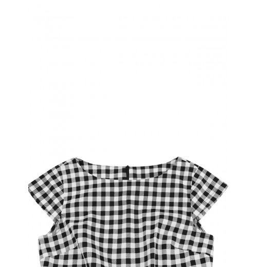 Plus Size Black Gingham Plaid Belted Swing Dress Plus Size Black Gingham Plaid Belted Swing Dress