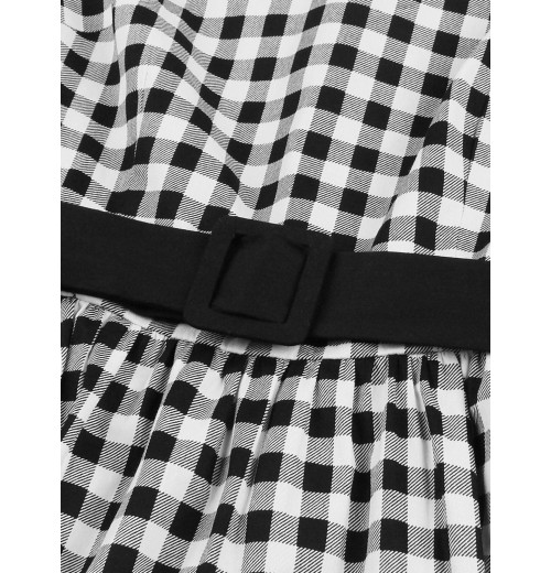 Plus Size Black Gingham Plaid Belted Swing Dress Plus Size Black Gingham Plaid Belted Swing Dress