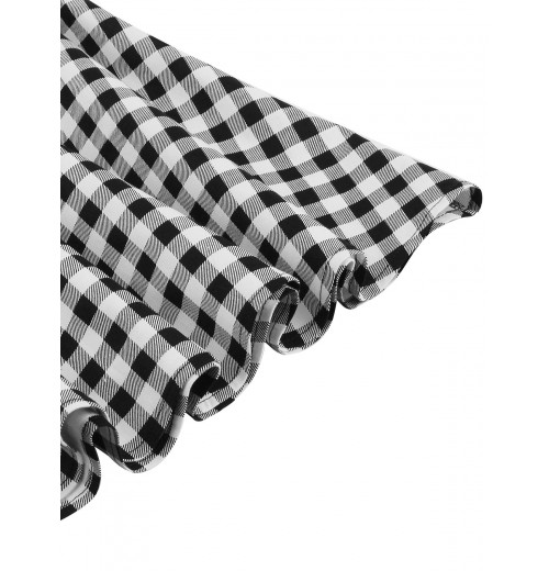 Plus Size Black Gingham Plaid Belted Swing Dress Plus Size Black Gingham Plaid Belted Swing Dress