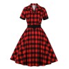 Plus Size Red & Black Plaid Lapel Dress With Belt Plus Size Red & Black Plaid Lapel Dress With Belt