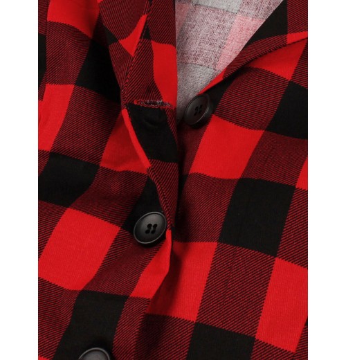 Plus Size Red & Black Plaid Lapel Dress With Belt Plus Size Red & Black Plaid Lapel Dress With Belt