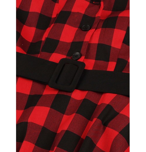 Plus Size Red & Black Plaid Lapel Dress With Belt Plus Size Red & Black Plaid Lapel Dress With Belt