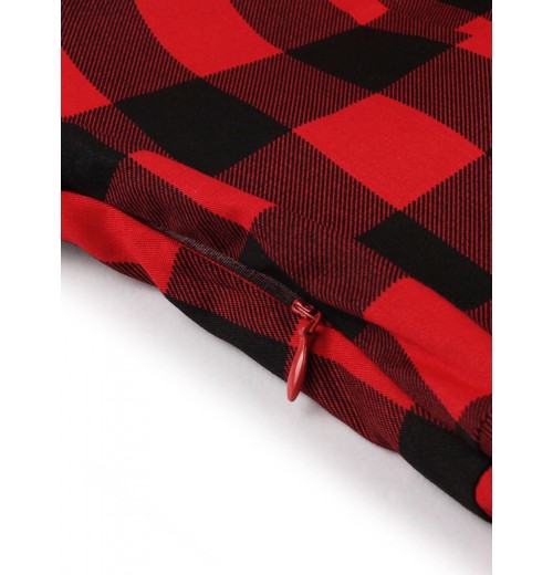 Plus Size Red & Black Plaid Lapel Dress With Belt Plus Size Red & Black Plaid Lapel Dress With Belt