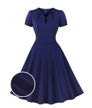 Plus Size Dark Blue  Keyhole Swing Dress