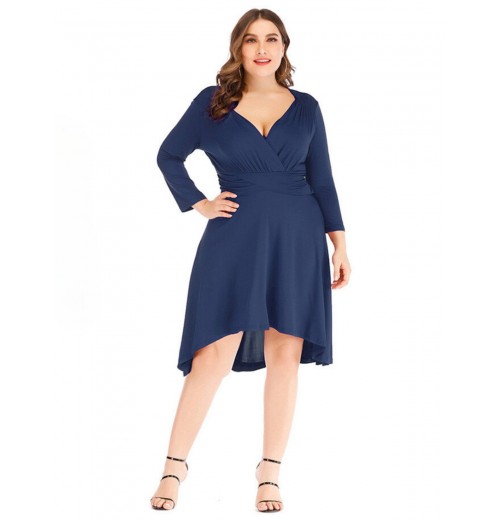 Plus Size Solid Pleated Long Sleeved Dress Plus Size Solid Pleated Long Sleeved Dress