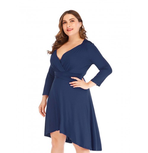 Plus Size Solid Pleated Long Sleeved Dress Plus Size Solid Pleated Long Sleeved Dress