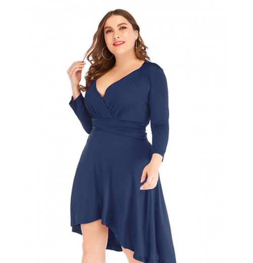 Plus Size Solid Pleated Long Sleeved Dress Plus Size Solid Pleated Long Sleeved Dress