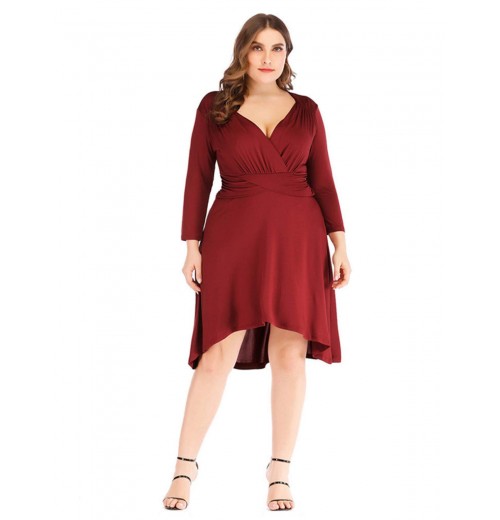 Plus Size Solid Pleated Long Sleeved Dress Plus Size Solid Pleated Long Sleeved Dress