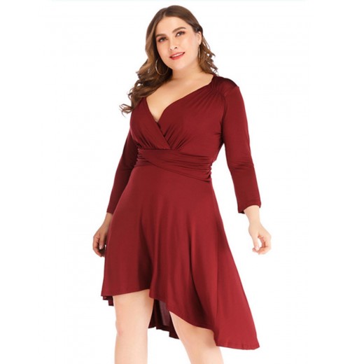 Plus Size Solid Pleated Long Sleeved Dress Plus Size Solid Pleated Long Sleeved Dress
