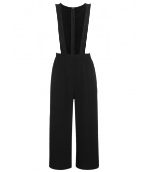 Black  Solid Suspender Pants