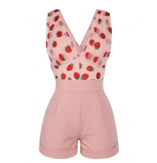 Strawberry Pink Patchwork Lace Romper Strawberry Pink Patchwork Lace Romper