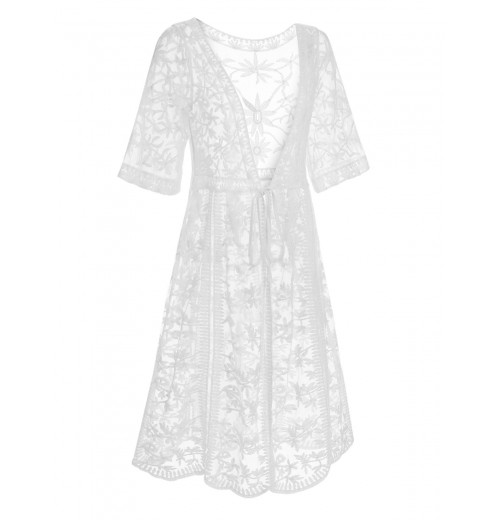 White Lace V-neck Wrap Cover-up White Lace V-neck Wrap Cover-up